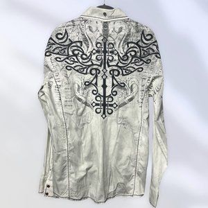 ROAR Men's M Medium Button Down Shirt Grey and Steel Grey